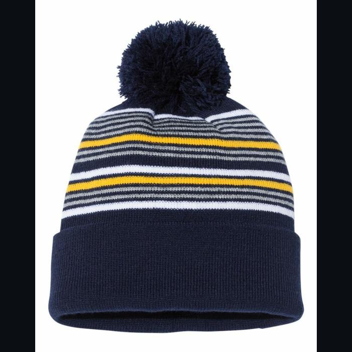 12" Striped Pom-Pom Cuffed Beanie Thumbnail